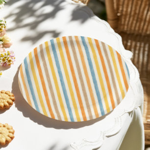 Plato De Papel Rayas Coloridas Cumpleaños
