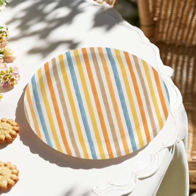 Plato De Papel Rayas Coloridas Cumpleaños  (Subido por el creador)