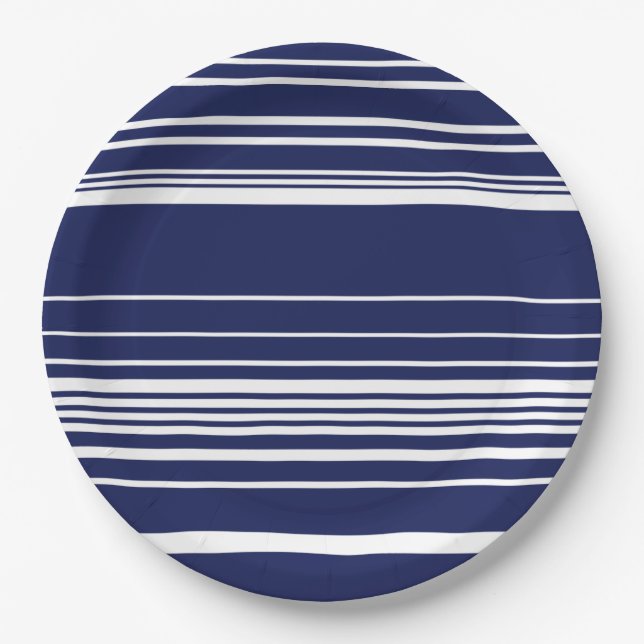 Plato De Papel Rayas complejas - Azul (Anverso)