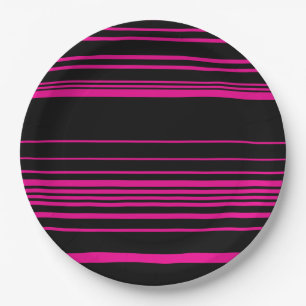Plato De Papel Rayas complejas - Magenta y negro