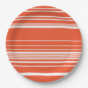 Plato De Papel Rayas complejas - Naranja y blanco