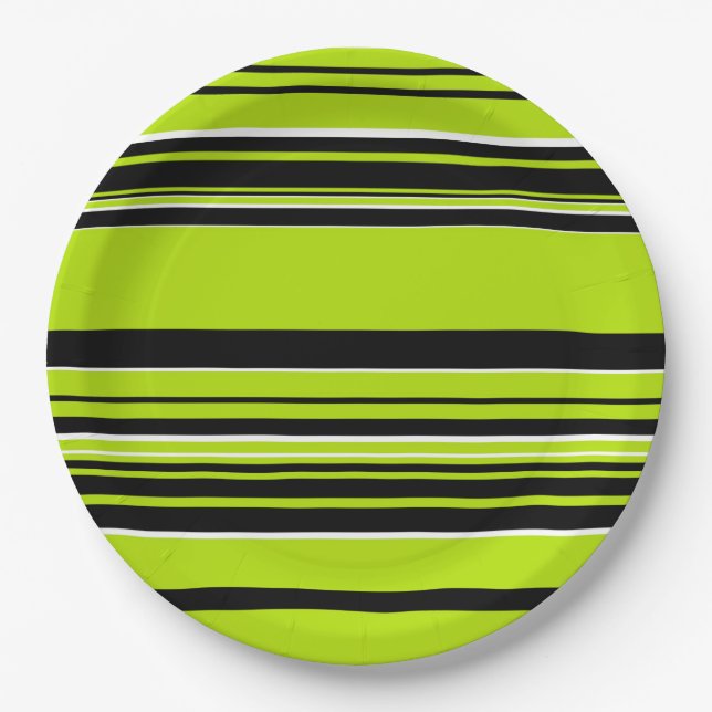 Plato De Papel Rayas complejas - Verde animado (Anverso)