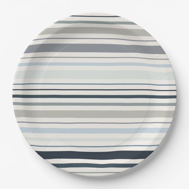 Plato De Papel Rayas Costeras Azules (Anverso)