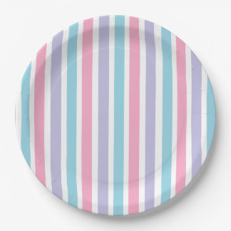 Plato De Papel Rayas de andamio rosa azul y púrpura