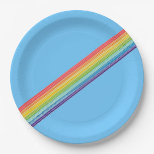 Plato De Papel Rayas de arco iris diagonales
