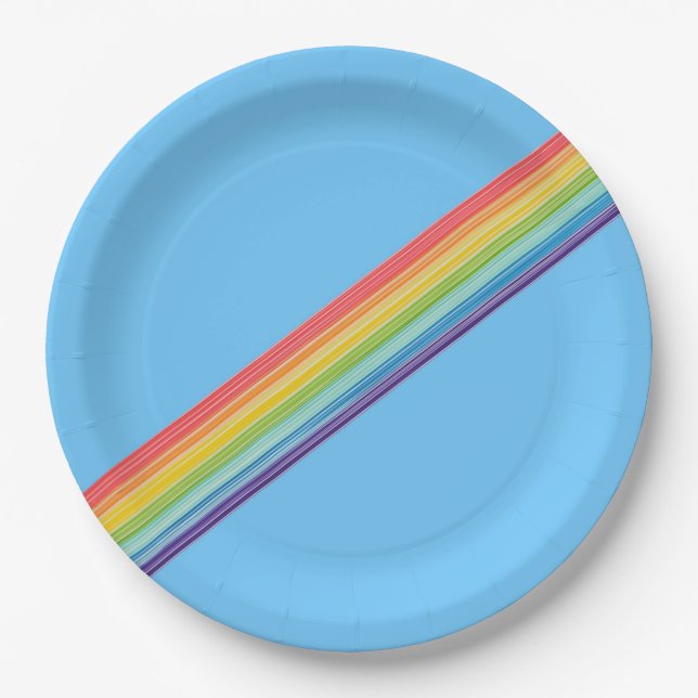 Plato De Papel Rayas de arco iris diagonales (Anverso)