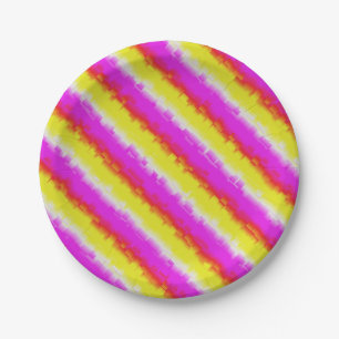 Plato De Papel Rayas de arco iris rosado de Artdeco