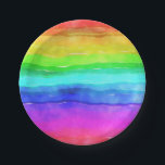 Plato De Papel Rayas de arcoiris acuáticas<br><div class="desc">Rayas horizontales luminosas y coloridas de múltiples colores pintadas en acuarela,  gran fondo para el personalizado con su propio texto o imágenes o como un diseño alegre.</div>