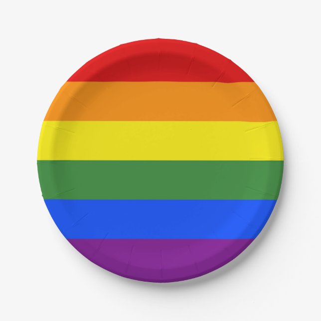 Plato De Papel Rayas de arcoíris del Orgullo LGBTQ (Anverso)