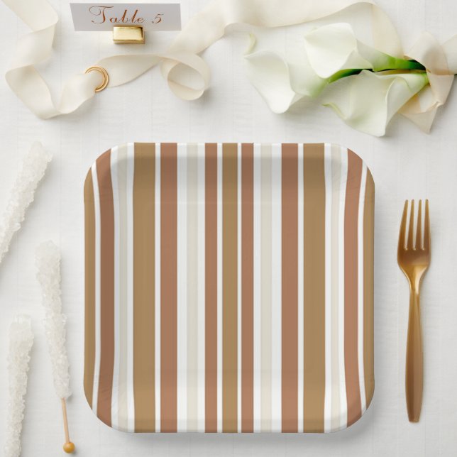 Plato De Papel Rayas de arena doradas (Boda)