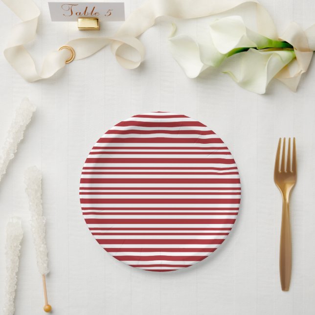Plato De Papel Rayas de Bastón de Caramelo de Navidad (Boda)