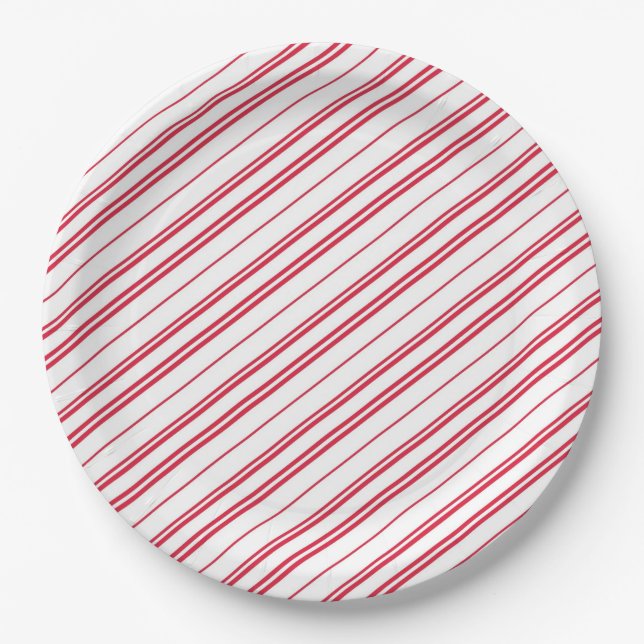 Plato De Papel Rayas de bastón de caramelo de Navidad de menta (Anverso)