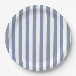 Plato De Papel Rayas de caramelo azul gris y blanco