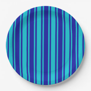 Plato De Papel Rayas de caramelo azul turquesa