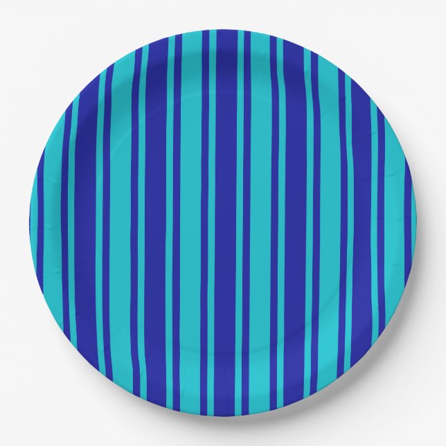 Plato De Papel Rayas de caramelo azul turquesa (Anverso)