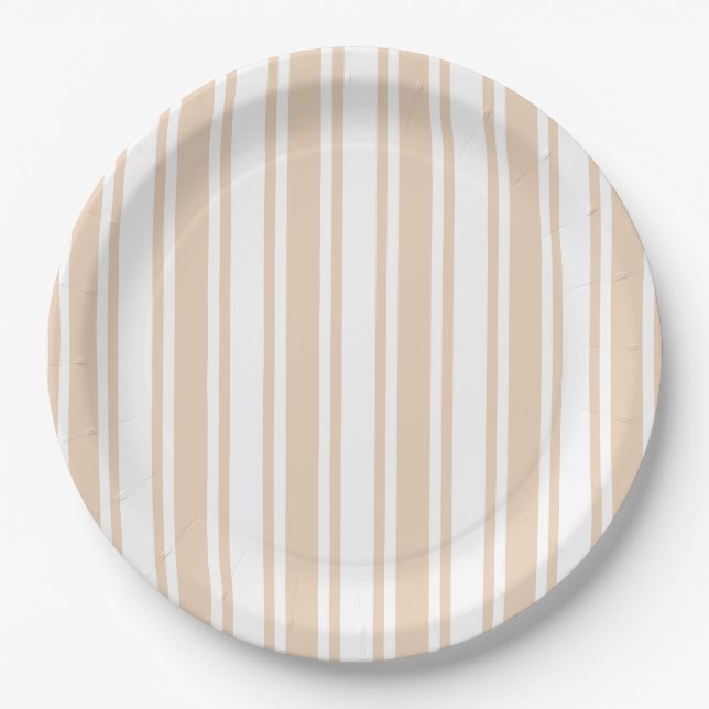 Plato De Papel Rayas de caramelo beige y blanco (Anverso)