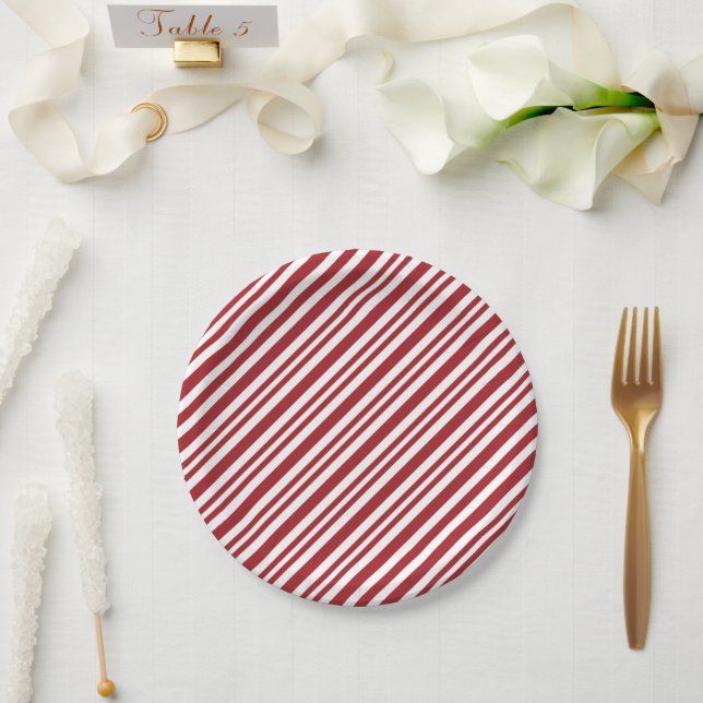 Plato De Papel Rayas de Caramelo de Navidad (Boda)