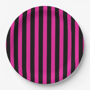 Plato De Papel Rayas de caramelo fucsia y negro