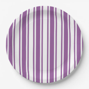 Plato De Papel Rayas de caramelo morado y blanco