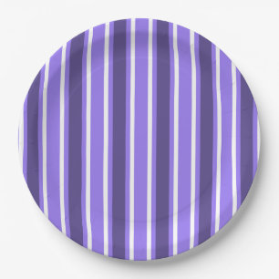 Plato De Papel Rayas de caramelo morado y blanco