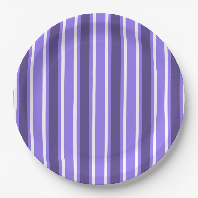 Plato De Papel Rayas de caramelo morado y blanco (Anverso)