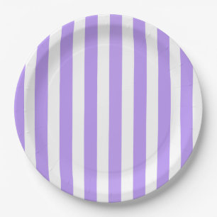 Plato De Papel Rayas de caramelo morado y blanco