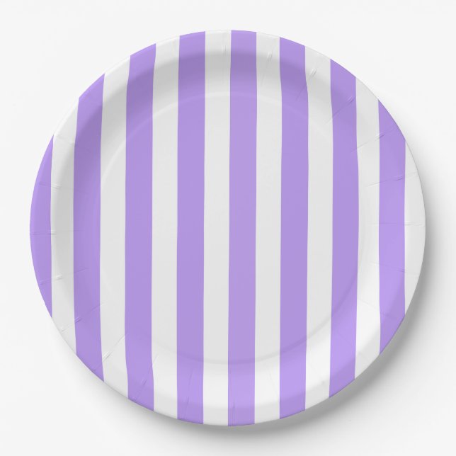 Plato De Papel Rayas de caramelo morado y blanco (Anverso)