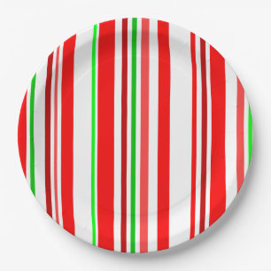 Plato De Papel Rayas de Caramelo Rojo Blanco Verde Festivo