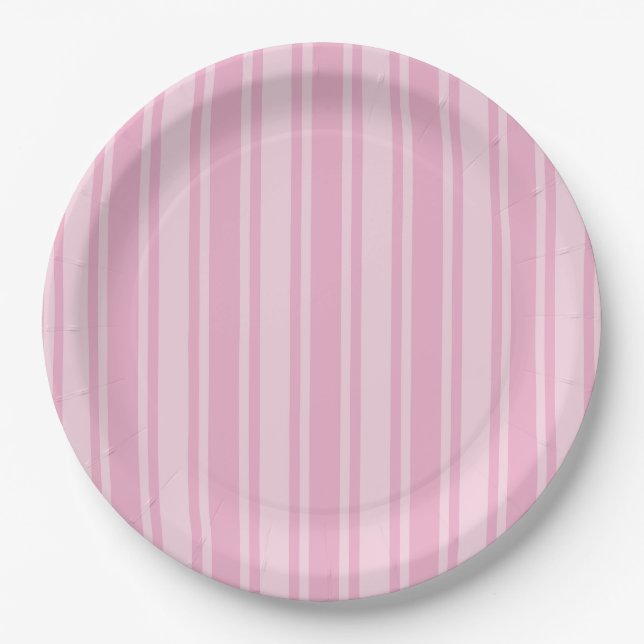 Plato De Papel Rayas de caramelo rosa pálido (Anverso)