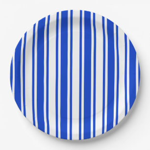 Plato De Papel Rayas de caramelos azules y blancos reales