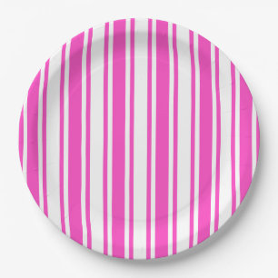 Plato De Papel Rayas de caramelos rosadas y blancas calientes