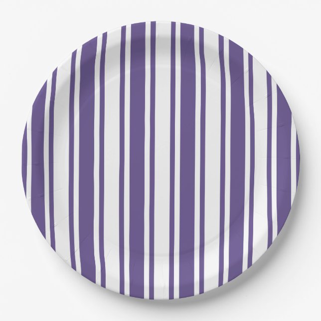Plato De Papel Rayas de caramelos ultravioletas y blancas (Anverso)