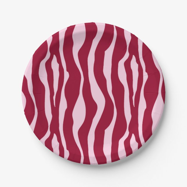 Plato De Papel Rayas de cebra - Burdeos y Rosa (Anverso)