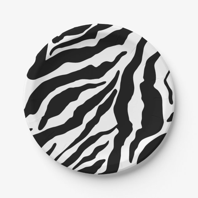 Plato De Papel Rayas de cebra en negro y blanco Estampado de impr (Anverso)