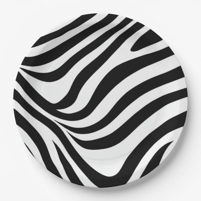 Plato De Papel Rayas de cebra flotantes (Anverso)
