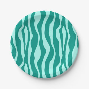 Plato De Papel Rayas de cebra - Turquesa y Aqua