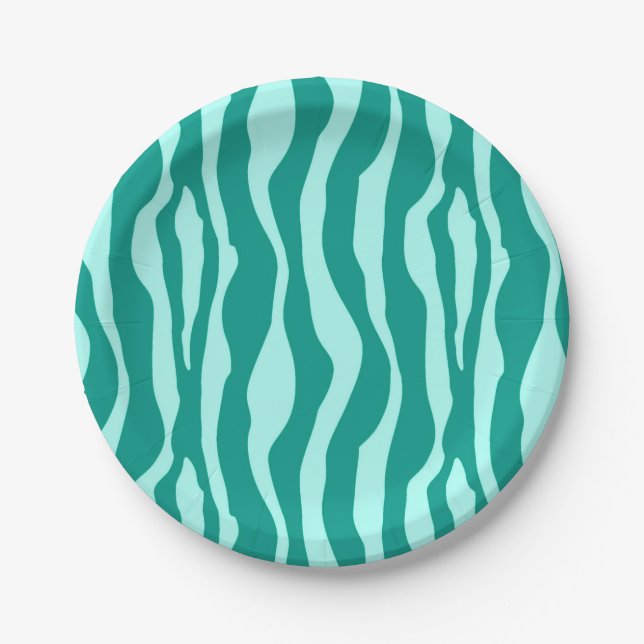 Plato De Papel Rayas de cebra - Turquesa y Aqua (Anverso)