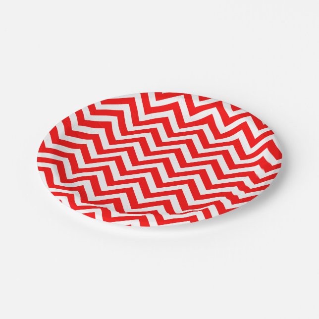 Plato De Papel Rayas de Chevron de tamaño medio rojas y blancas (Angular)