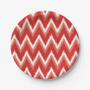 Plato De Papel Rayas de Chevron Ikat - Naranja Óxido y Blanco