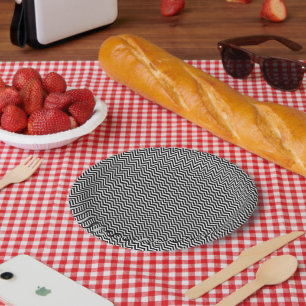 Plato De Papel Rayas de Chevron Vintage en Blanco y Negro Nuevas