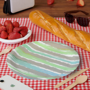 Plato De Papel Rayas de color gris verde blanco