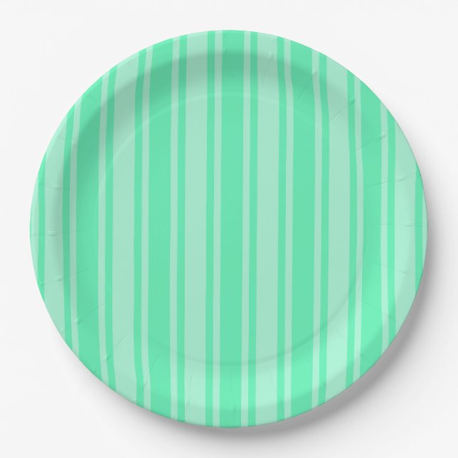 Plato De Papel Rayas de dulces verdes de menta (Anverso)