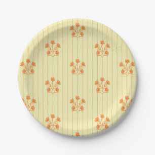 Plato De Papel Rayas de flor amarillo naranja y mantequilla