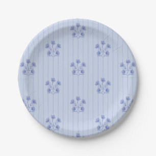 Plato De Papel Rayas de flor de la casa de la granja azul Periwin