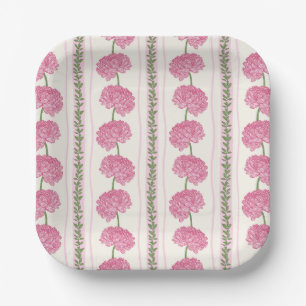 Plato De Papel Rayas de flores de crisantemo suaves de color rosa