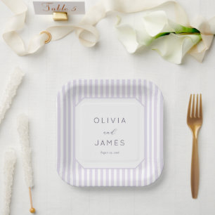 Plato De Papel Rayas de lavanda sofisticadas