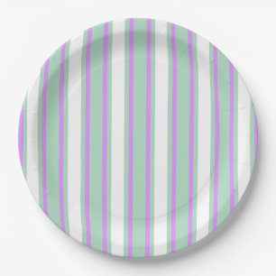 Plato De Papel Rayas de lila y de menta