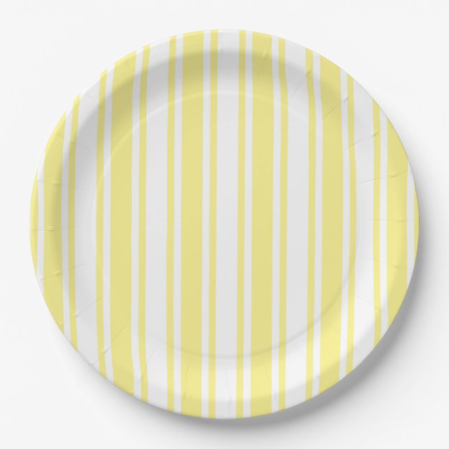 Plato De Papel Rayas de limón amarillo y blanco (Anverso)