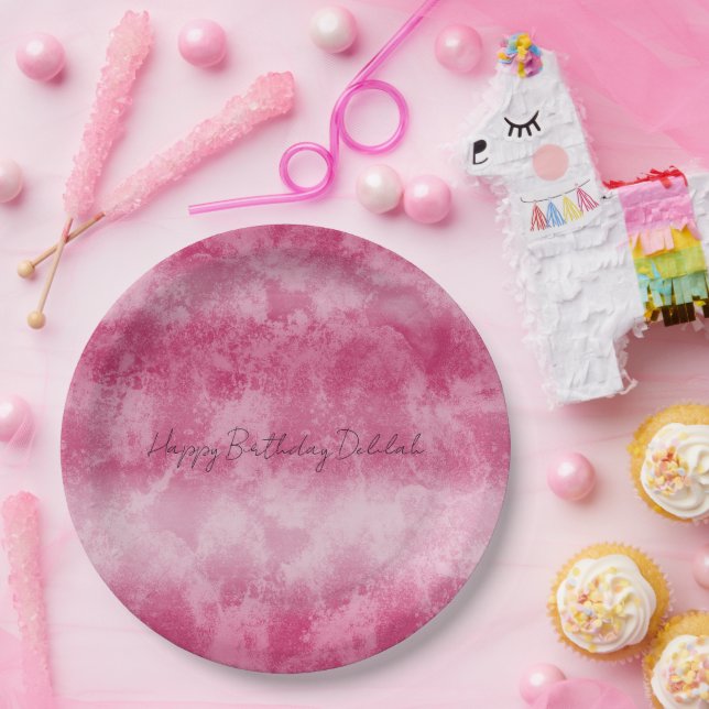 Plato De Papel Rayas de ómbre rosado de Rubor (Fiesta)