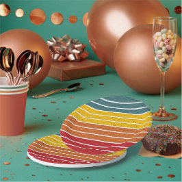 Plato De Papel Rayas de puesta de sol arcoíris vintage retro